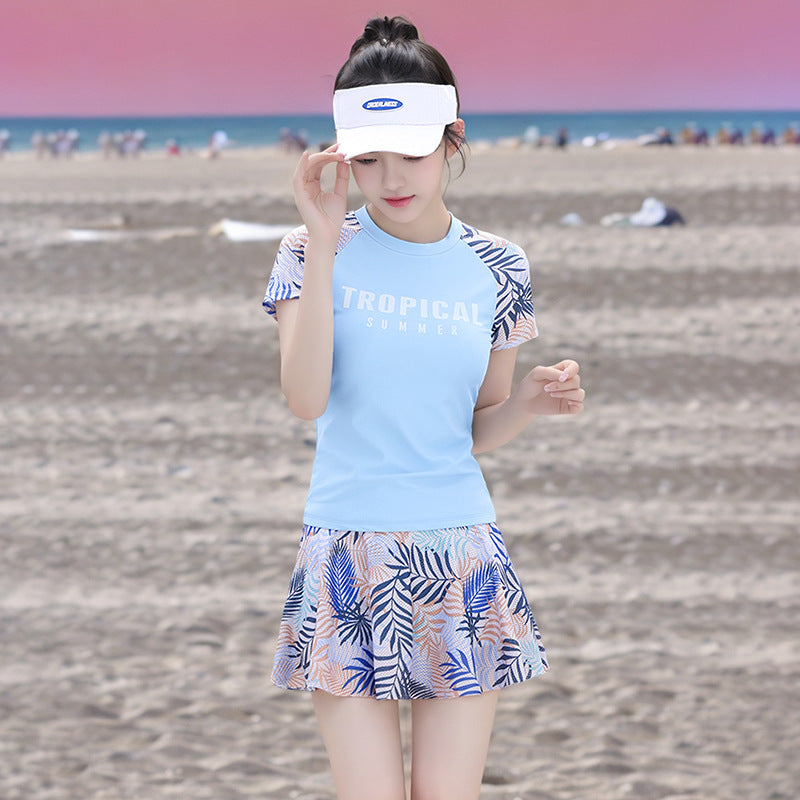 2025 Swimsuit Women's Split Conservative Belly-Covering Slimming Look Boxer Skirt Sports Style Student Hot Spring Korean Swimsuit
