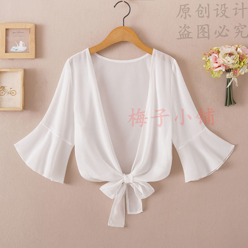 2025 Summer Sunscreen Clothing Chiffon Small Shawl Jacket Women's All-match Small Waistcoat Short Sleeve Thin Outer Short Cardigan