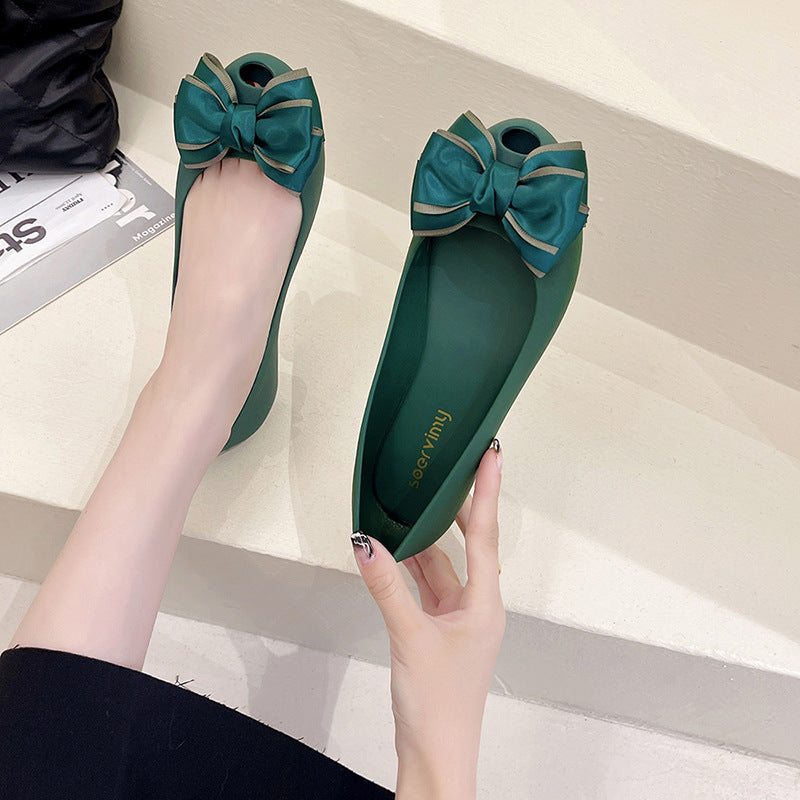 Women's Flat Shoes 2022 New Summer Shallow Soft Bottom Bow Casual Loafers Fish Mouth Plastic Jelly Shoes