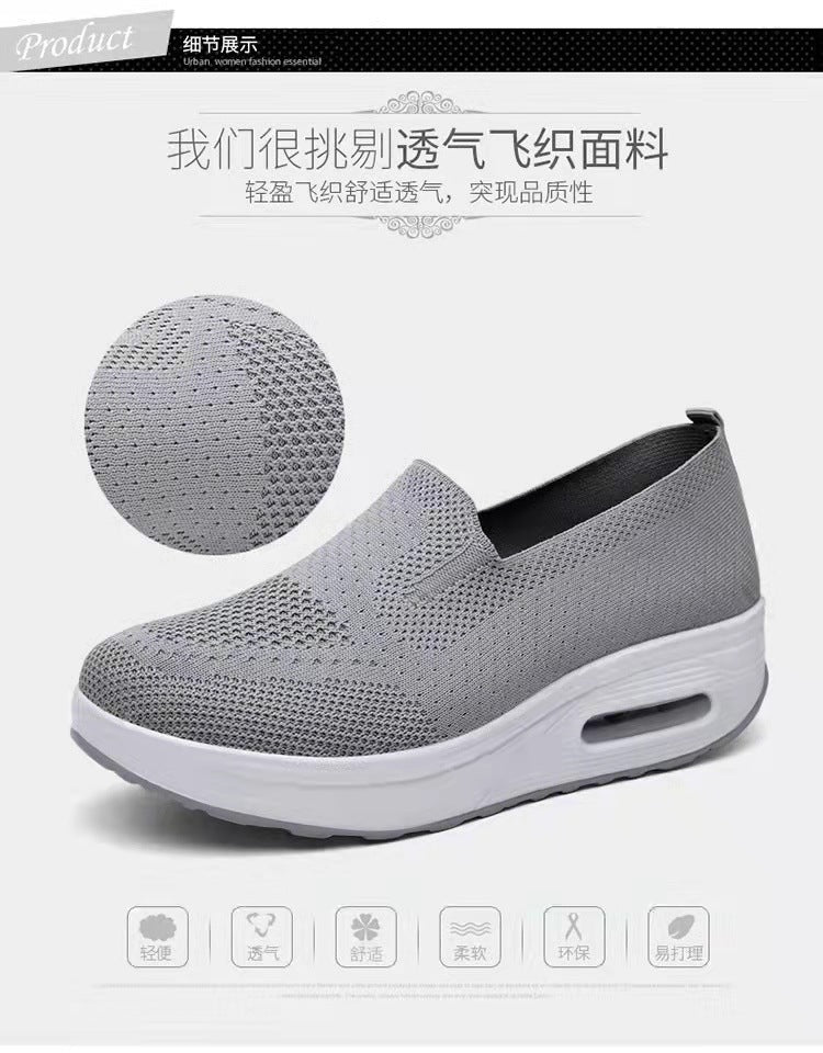 Women's Sports Shoes Cross-Border Foreign Trade 2026 New Model Thick-Soled Air-Cushioned Casual Shoes Mesh Slip-On Height-Increasing Walking Shoes for Women