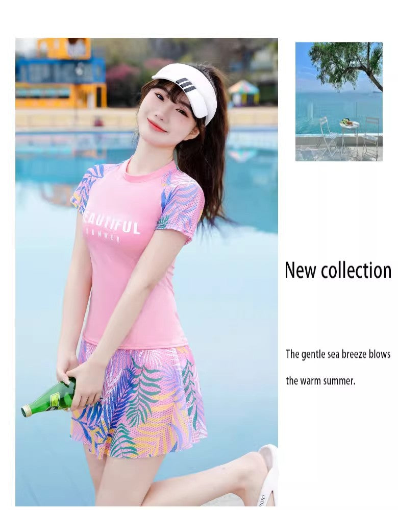 2025 Swimsuit Women's Split Conservative Belly-Covering Slimming Look Boxer Skirt Sports Style Student Hot Spring Korean Swimsuit