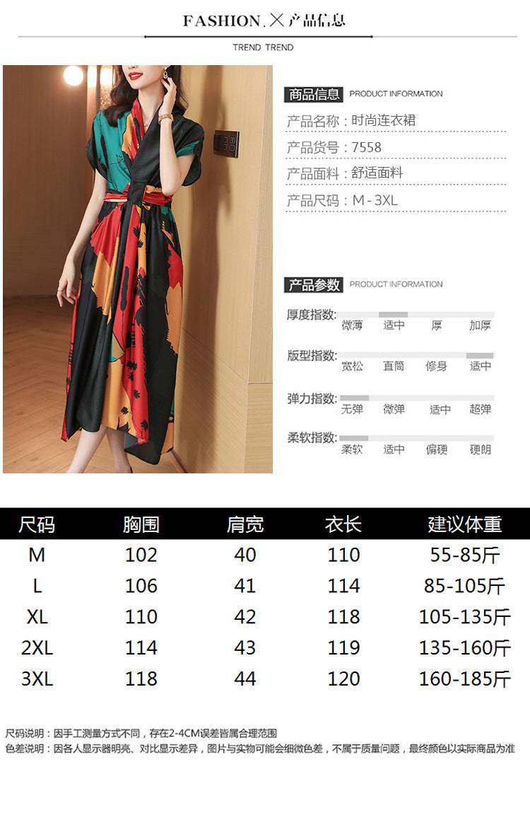 Simple Style Women's High-end Tea Break French dress Summer Short-sleeved 2022 Elegant Printed Large Dress