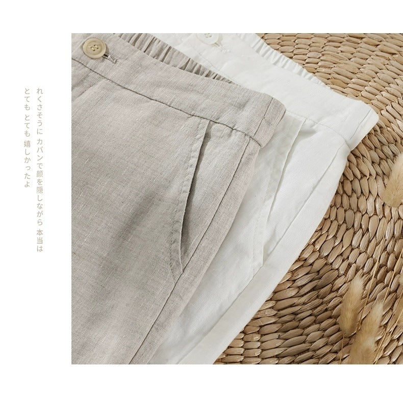 Solid Color Linen Wide-Leg Women's Pants 2023 Summer Loose Slimming Drapey High-Waisted Straight Nine-Point Length Leg-Lengthening