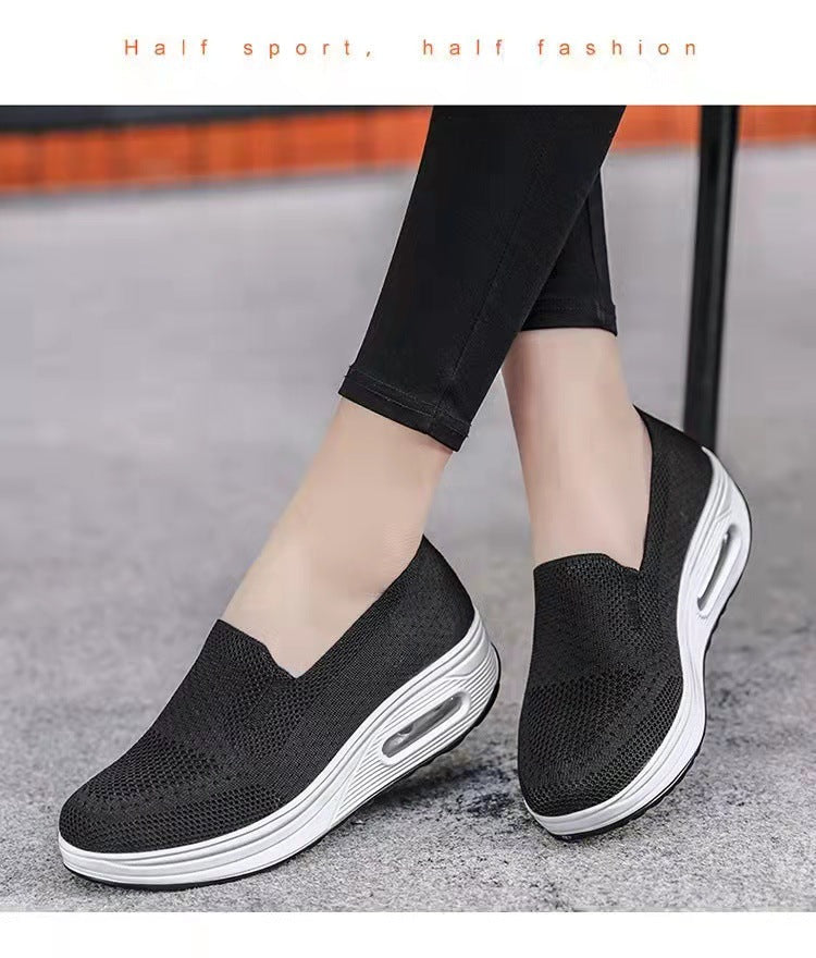 Women's Sports Shoes Cross-Border Foreign Trade 2026 New Model Thick-Soled Air-Cushioned Casual Shoes Mesh Slip-On Height-Increasing Walking Shoes for Women