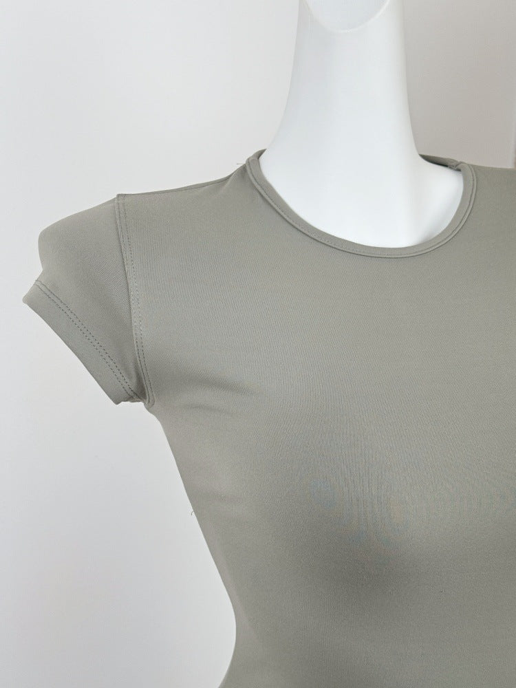 Spot Tankair Sexy Skin-Friendly Nude Elastic Tight Fitness Right Shoulder Small Flying Sleeve T-Shirt Sports Quick-Drying Top