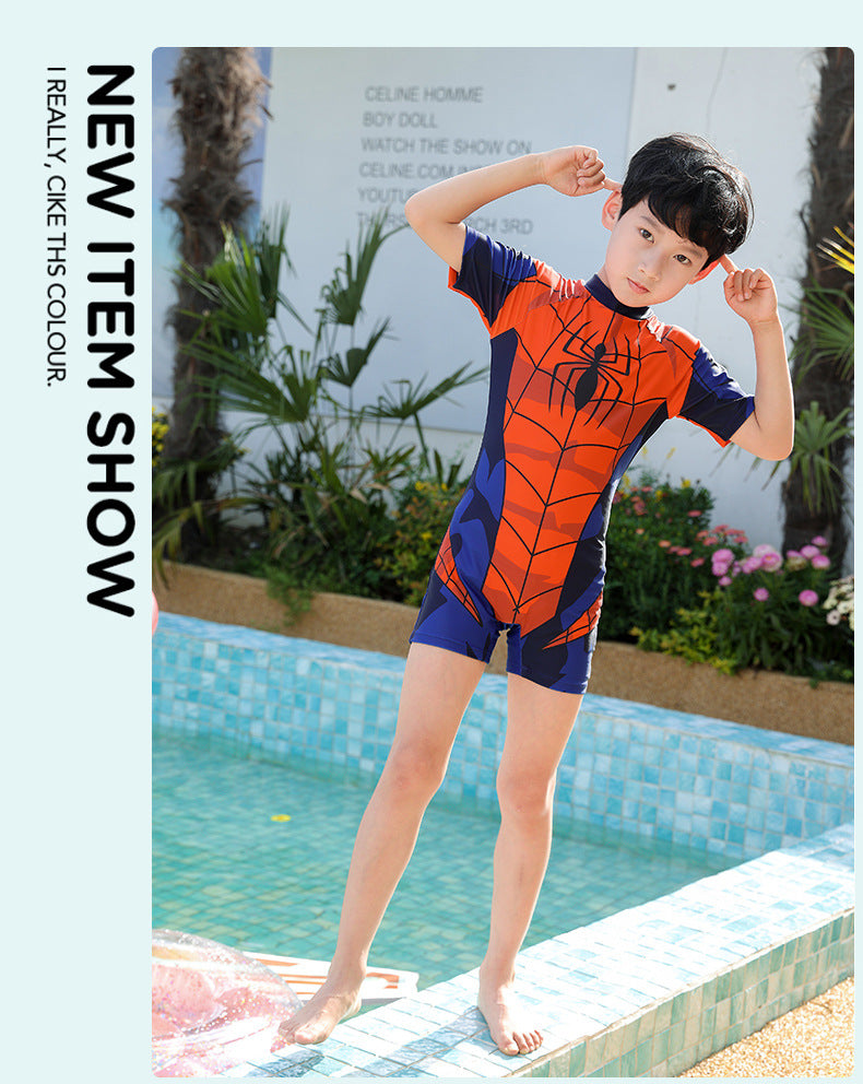 Children's Swimsuit Boys Siaman Spider-Man Long Sleeve Small Medium and Large Children's Baby Sunscreen Quick-drying Equipment Hot Spring Wholesale