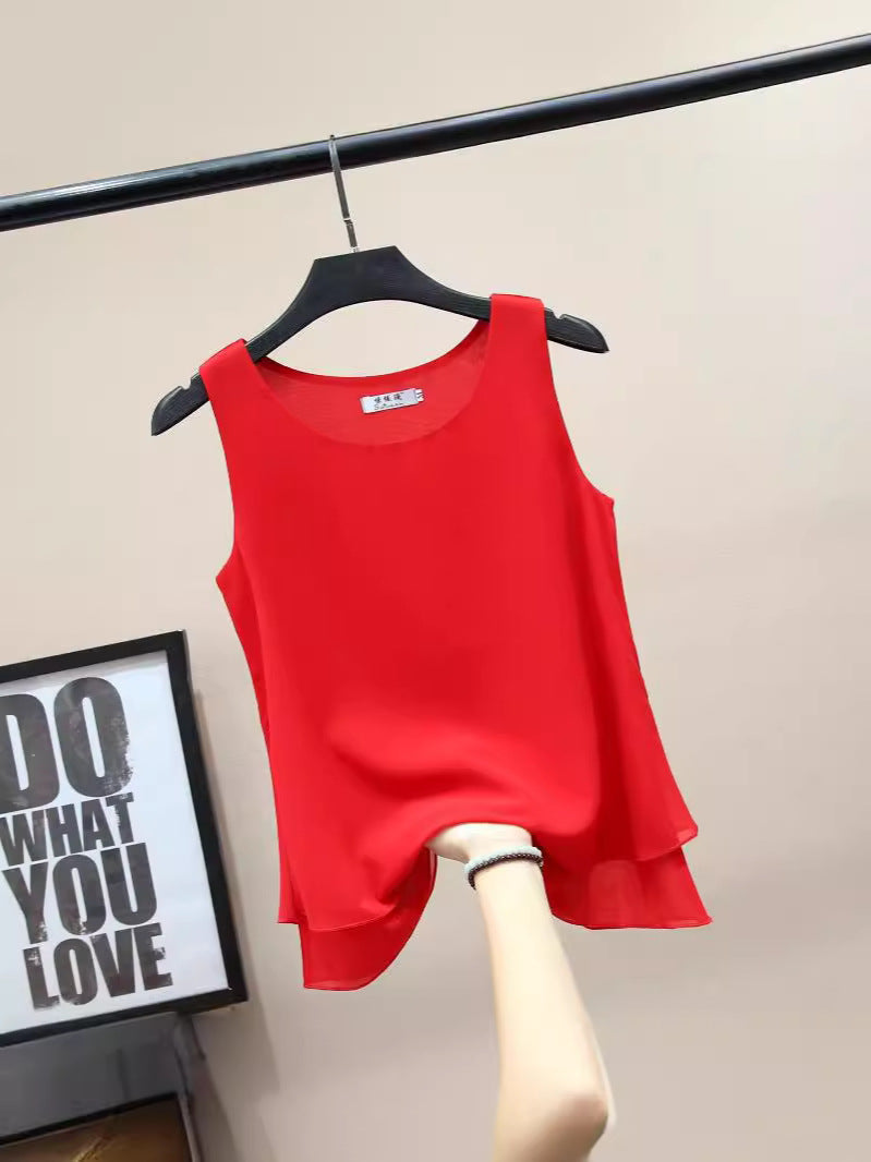 Chiffon Inner Double Small Camisole Black Sleeveless Top Base Shirt Women's Outer Wear Inner Wear Loose Chiffon Shirt
