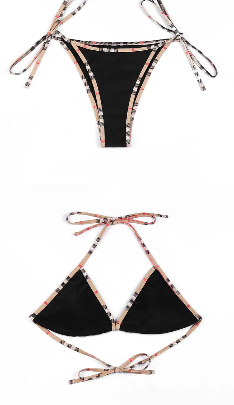 Check Bikini Sets Luxury Designer Brand Classic Print Swimsuit Two-piece Fashion Sexy Beach Swimwear 2024 Summer Women Clothing