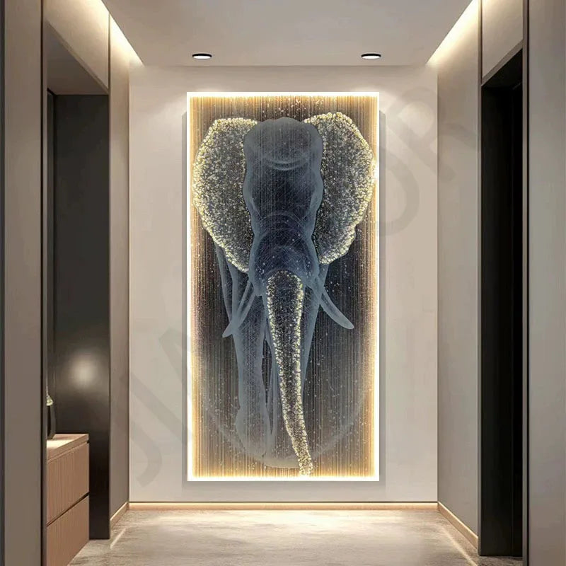 New  Modern High-end Wall Lamp Remote Control Light Luxury Living Room Decoration Painting Lamp Elephant Hanging Painting LED