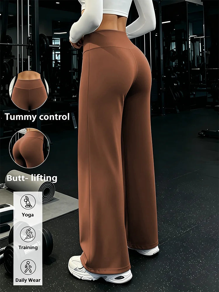 High-Waisted Wide-Leg Yoga Sport Pants, American Retro Slimming Straight-Leg Trousers, Suitable for Both Daily and Fitness Use
