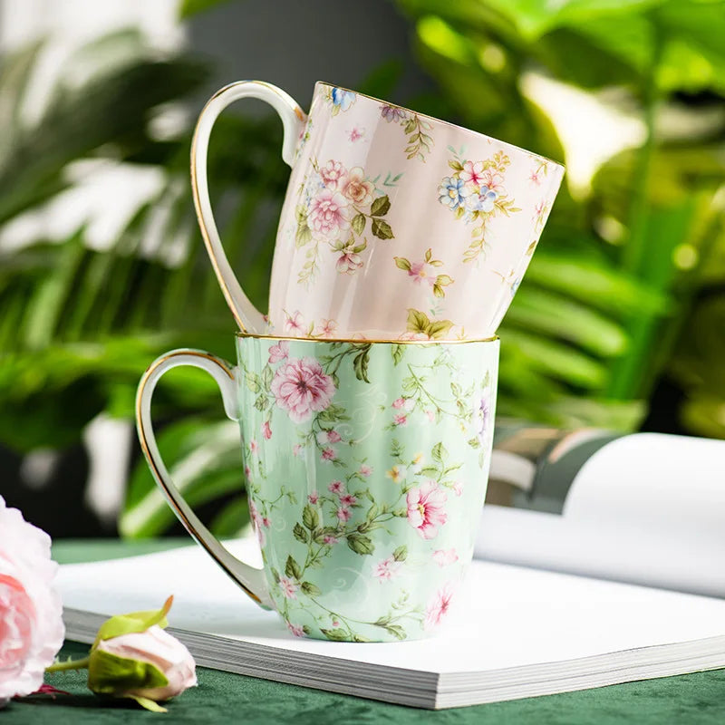 Ceramic Cup Creative Couple's Cup Vintage Flower Home Breakfast Milk Cup Office Afternoon Tea Coffee Water Mug Home Drinkware