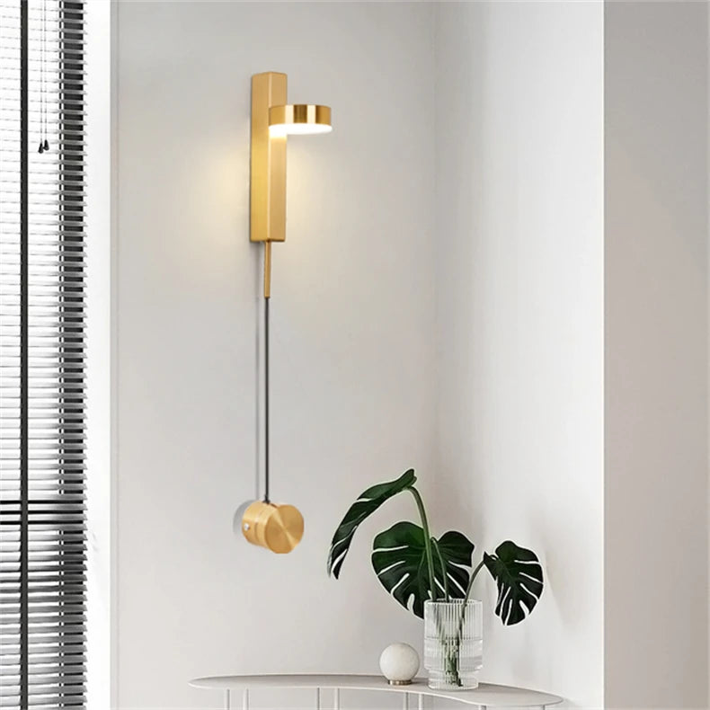Nordic Modern LED wall lamp Gold Black Rotation Dimming Switch Wall Light With plug Fixture Bathroom Bedroom 360° Rotate Sconces