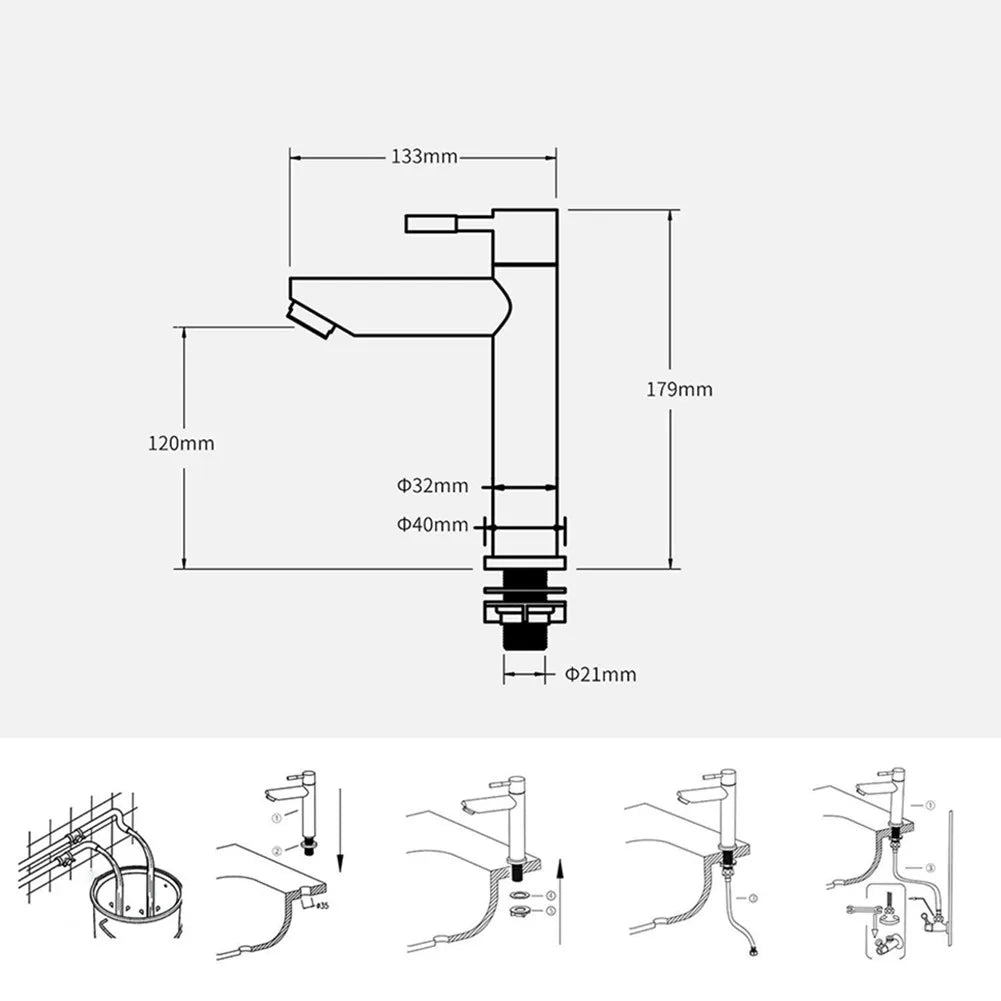 Black Basin Kitchen Bathroom Sink Tap Cold Matte Sink Faucet Taps G1/2 Installation Thread Bathroom Single Cold Faucet