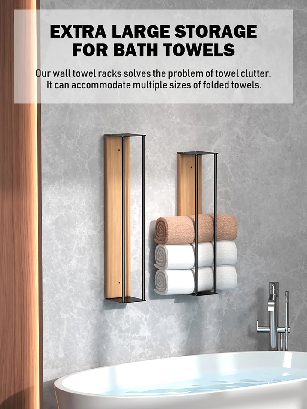 Bathroom wall mounted towel rack, bathroom decorative towel rack, towel hanging rack, roll towel storage, no drilling required