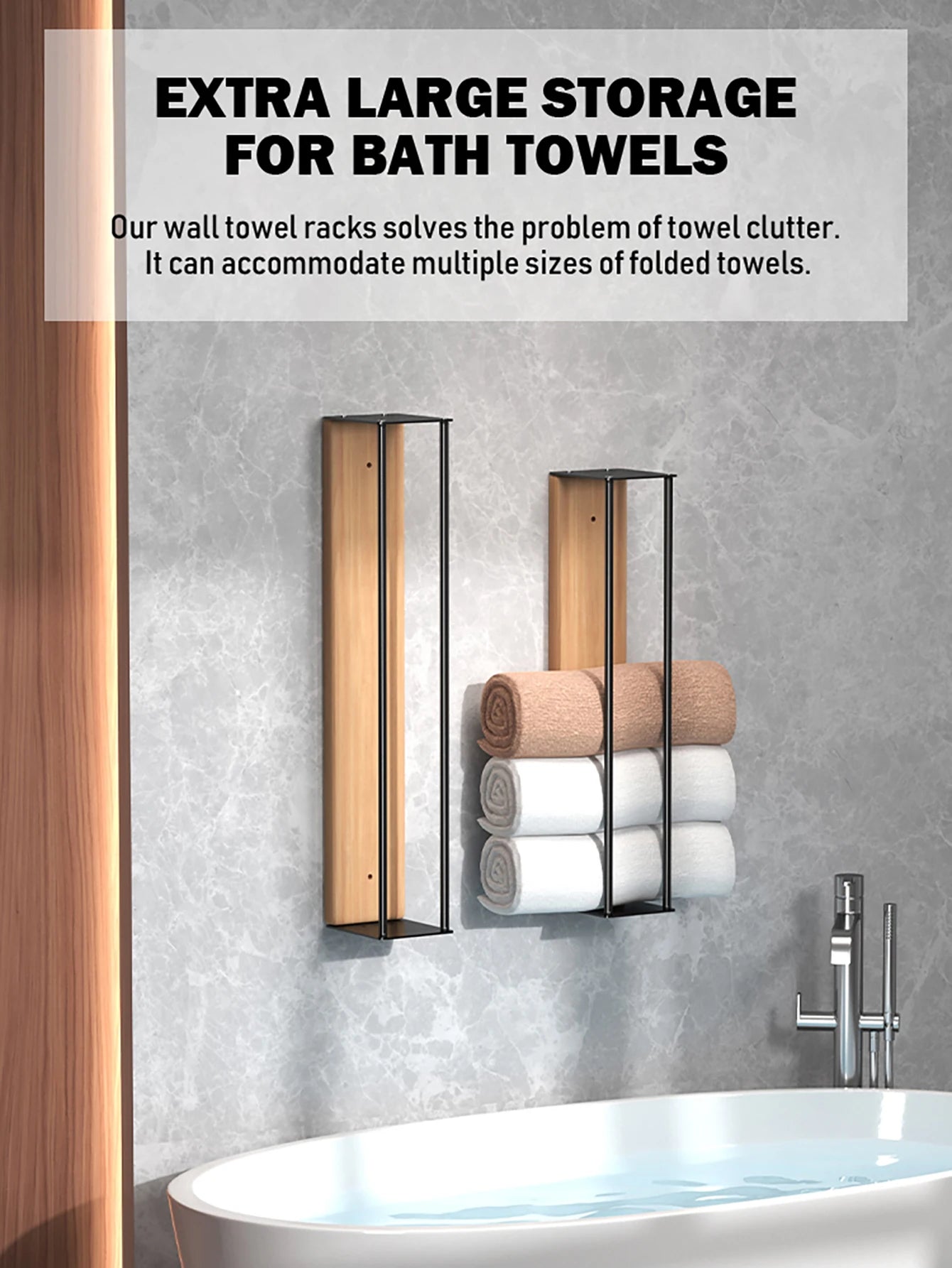 Bathroom wall mounted towel rack, bathroom decorative towel rack, towel hanging rack, roll towel storage, no drilling required