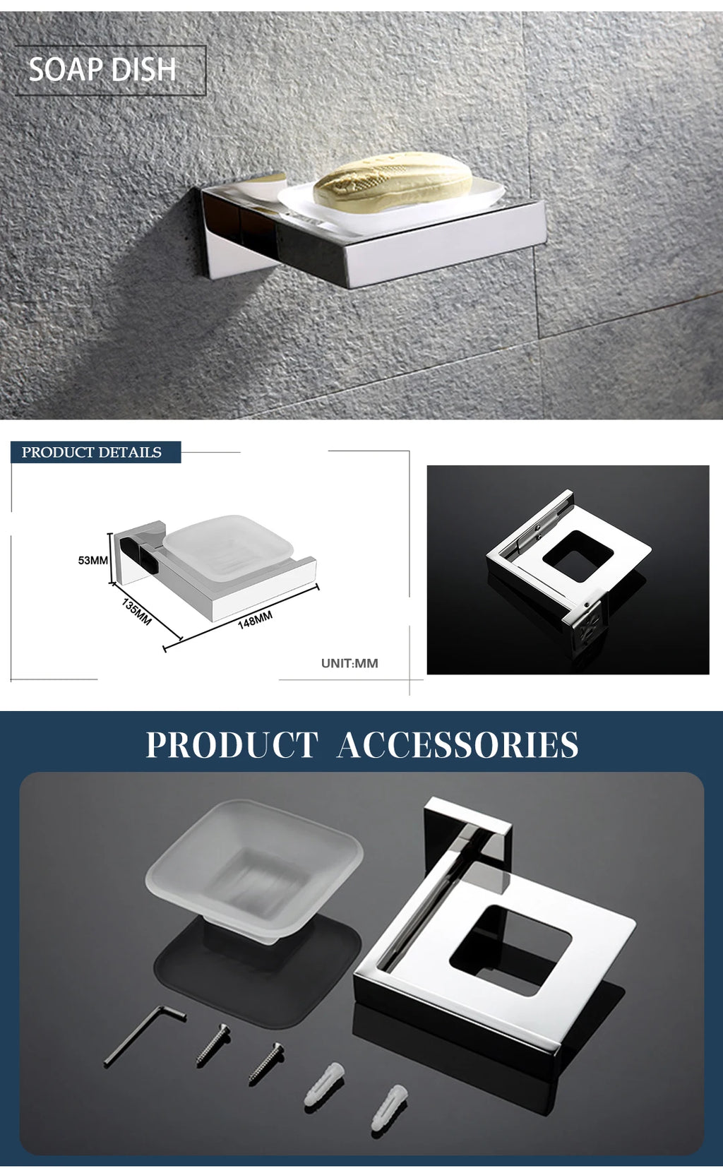 Stainless Steel Chrome Bathroom Hardware Set Square Towel Rack Towel Rack Tissue Holder Robe Hook Bathroom Rack Accessories