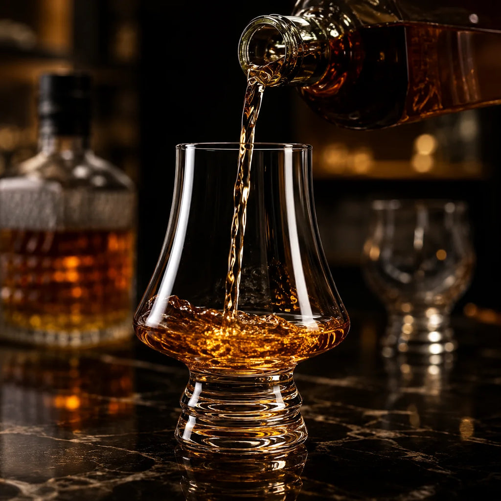 Whiskey Tasting Glasses Set of 2 with Black Walnut Wood Base, 8.5 oz Crystal Glasses with Label Slots