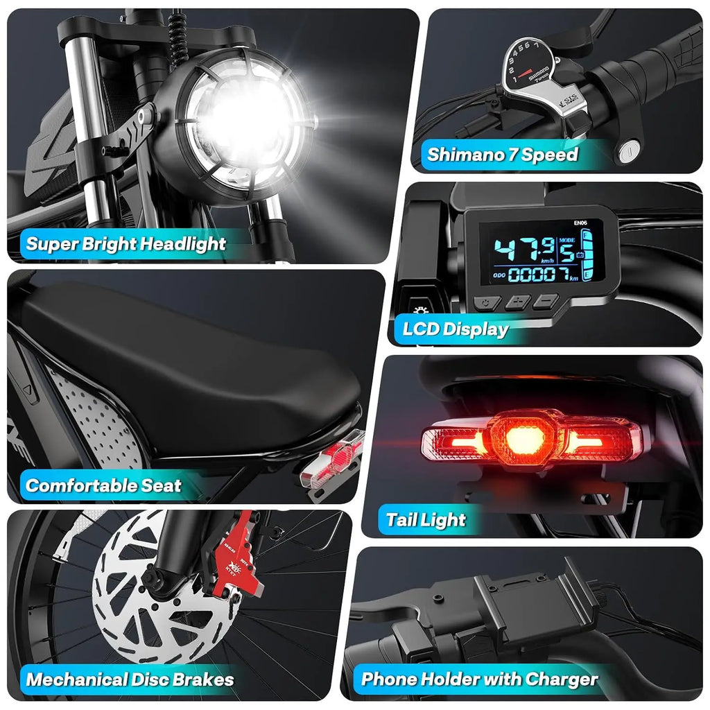 Electric Bike for Adults, 48V 40/25/20/15.6Ah Battery, 1500W-3000W Peak Motor, 20" Fat Tire All-Terrain E-Bike with, Custom