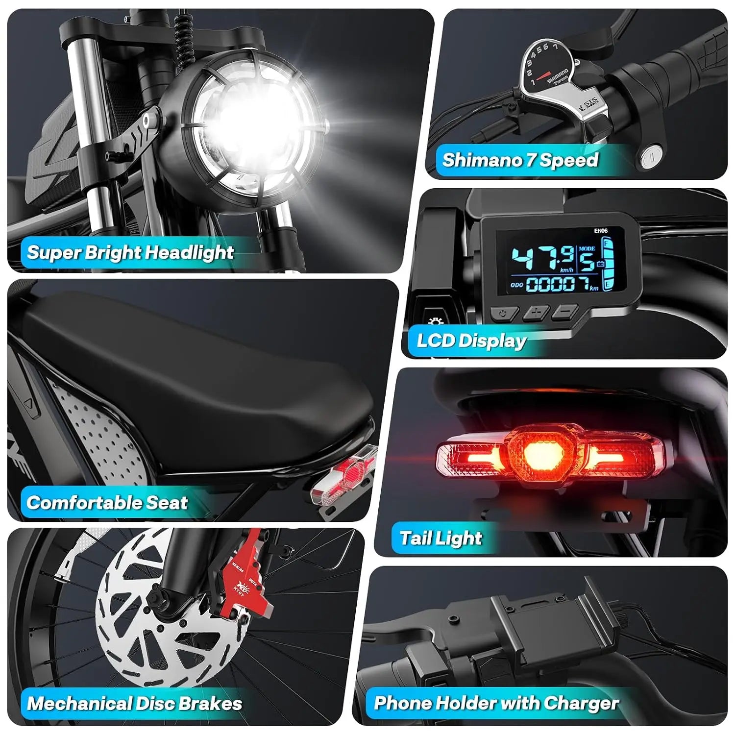 Electric Bike for Adults, 48V 40/25/20/15.6Ah Battery, 1500W-3000W Peak Motor, 20" Fat Tire All-Terrain E-Bike with, Custom
