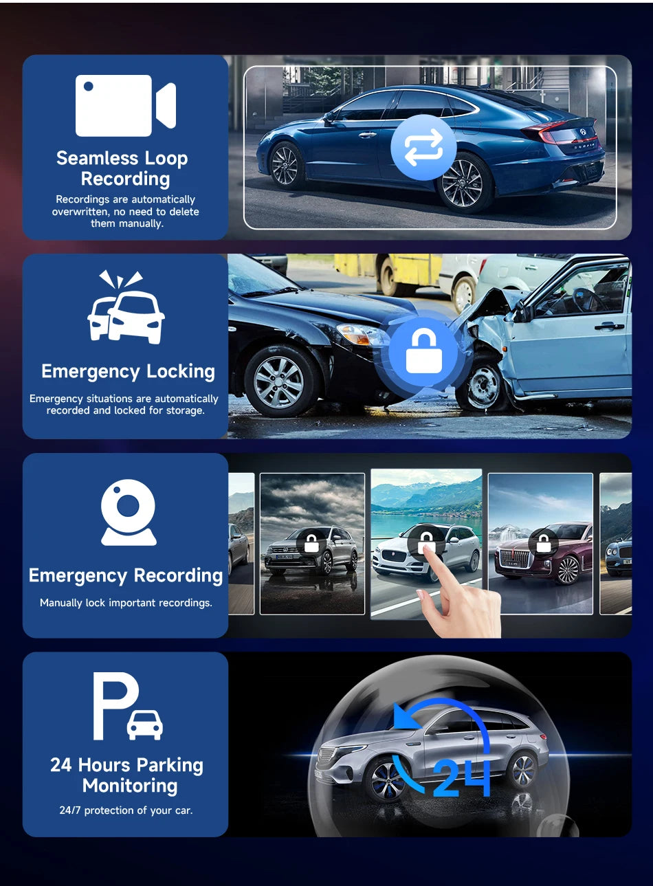 11.26 inch Car DVR 4K Dash Cam Dual Lens Wireless Carplay & Android Auto Video Recorder Monitor GPS Navigation 5G Wifi FM AUX