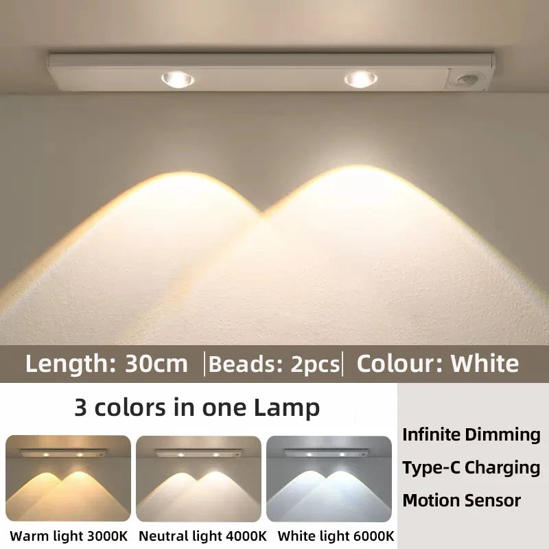 White/Black LED Cabinet Light USB Rechargeable Motion Sensor LED Light for Kitchen Wardrobe Cabinet Lighting 20CM/30CM/40CM/50CM