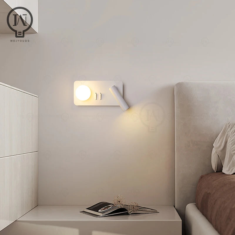White wall lamp backlight 350 degree rotation adjustable wall lamp hotel bedroom bedside study reading desk lamp with switch