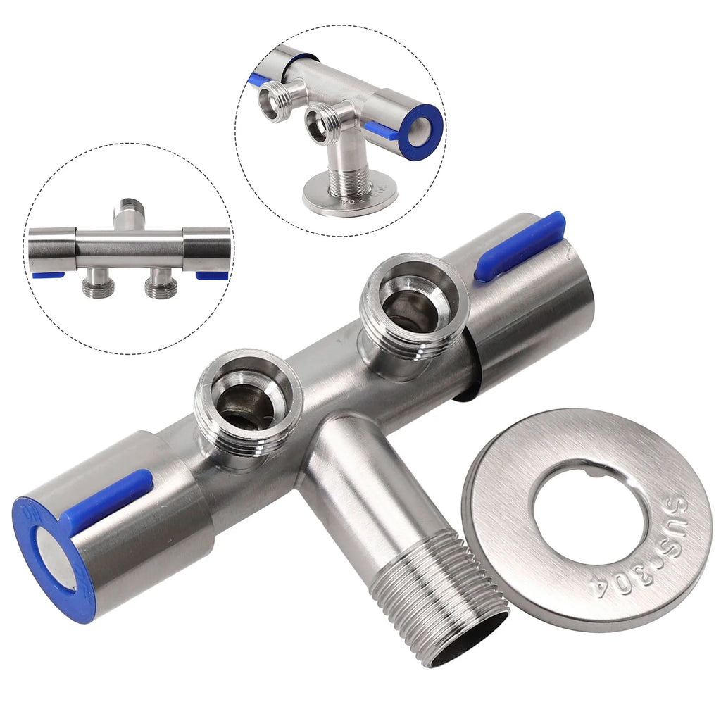 Bathroom Double  Handle Faucet  Dual Control  Stainless Steel Cold Water Faucet Bathroom Washing Machine Faucet Triangle Valve