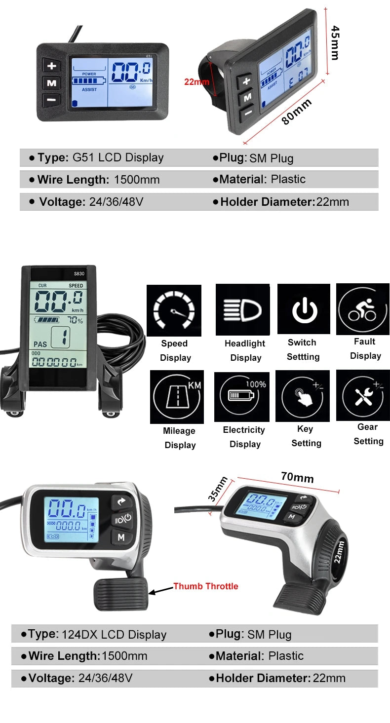 Electric Bike Brushless Controller 25A 35A with LCD Display Electric Bicycle Scooter E-bike Accessories Parts 36V 48V 750W 500W