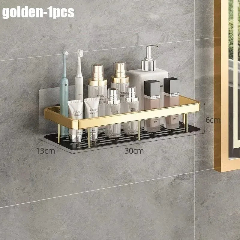Aluminum Alloy 1/2/3pcs No Drill Wall Bathroom Shelf Shampoo Rack Makeup Storage Organizer Shower Shelf Bathroom Accessories