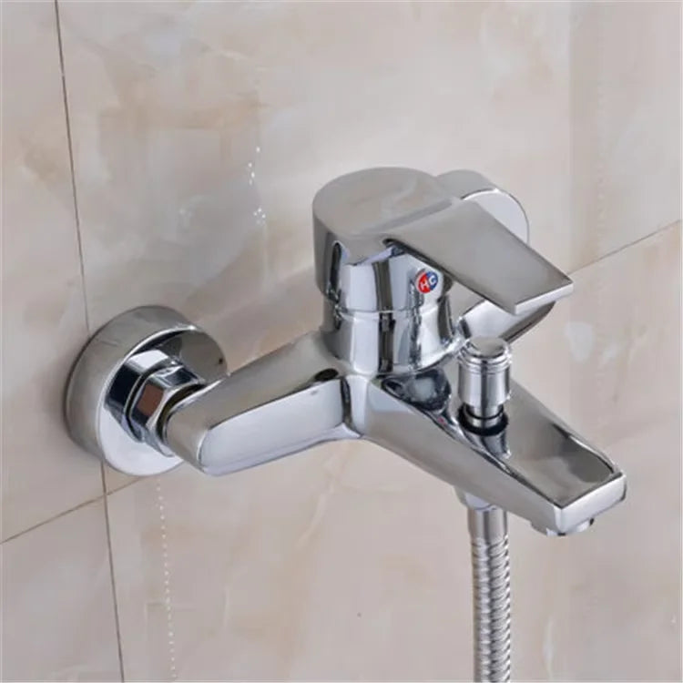 Chrome Plated Wall Mounted Hot and Cold Faucet with Adjustable Dual Nozzles Suitable for Bathroom Household Shower Mixer Tap