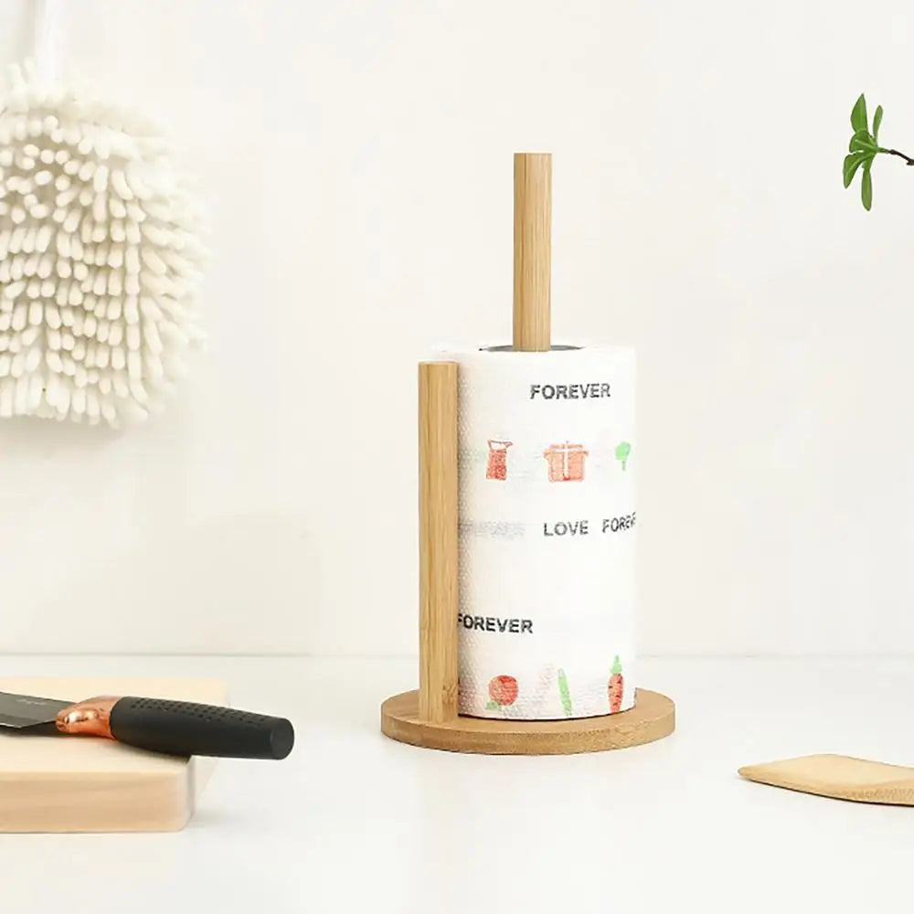 Kitchen Wooden Roll Paper Towel Holder Bathroom Tissue Vertical Stand Disposable Paper Pot Kitchen Toilet Storage Accessories
