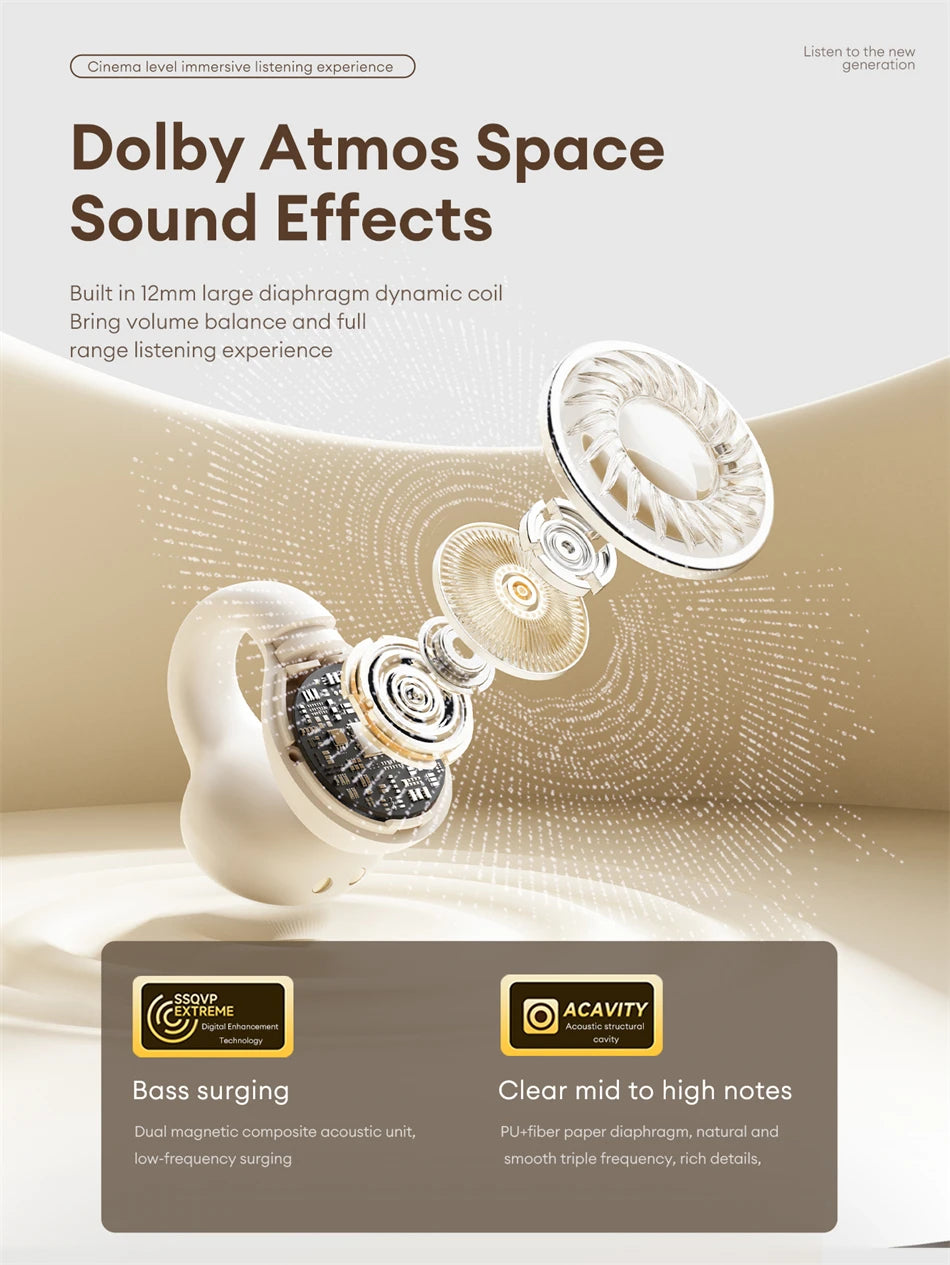 Lenovo LP25 PRO Bluetooth 5.4 Headphones Ear Clip Sport Wireless Headset Long Battery Life Noise Reduction Earphones HD Mic Call