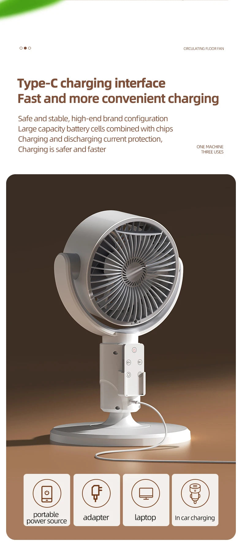 Air Circulation Fan Rechargeable Oscillating Fan Five Gear Adjustment Stand Fan Adjustable Height Household Air Circulation Fan