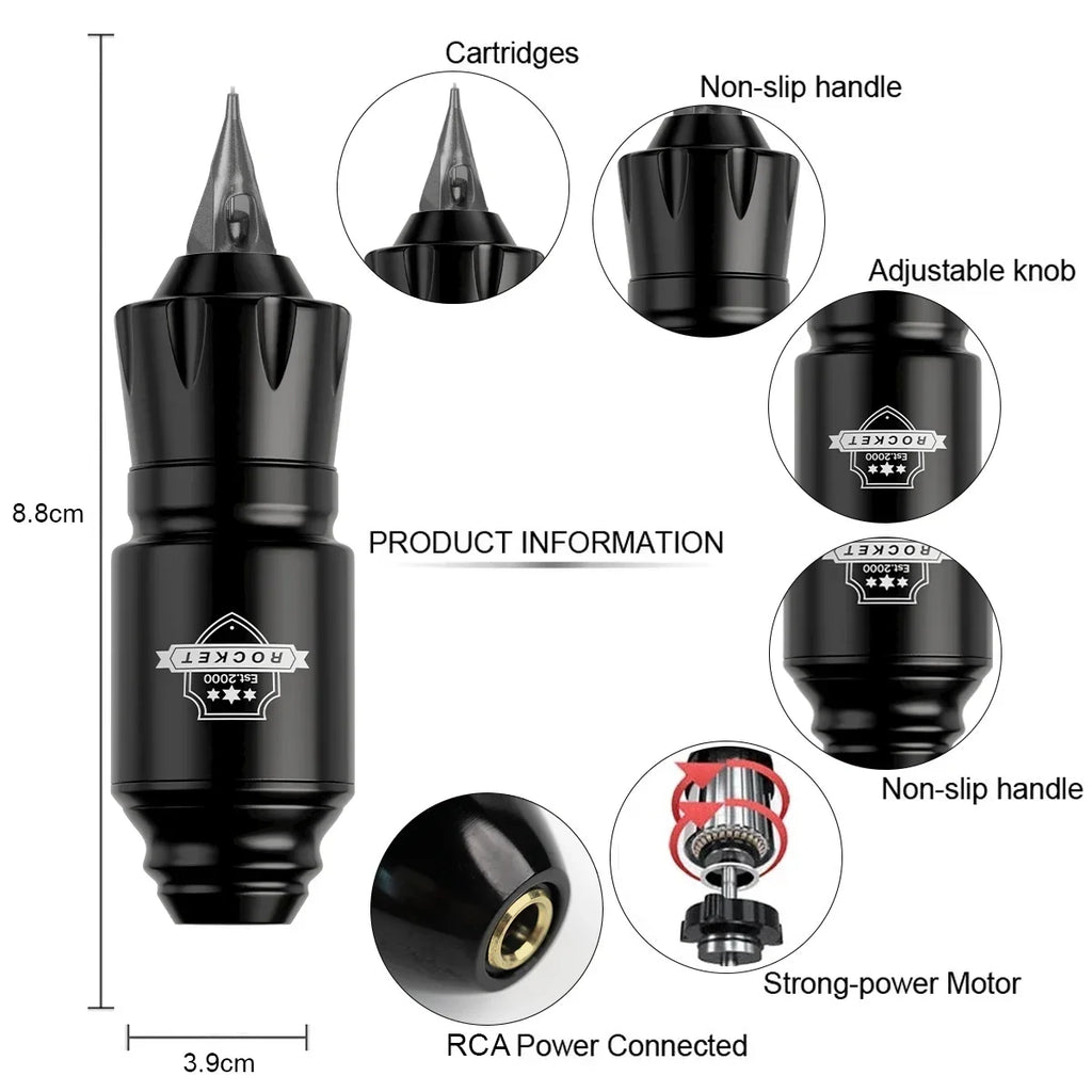 Professional Mini Rocket Tattoo Machine Set Japan Motor Wireless Tattoo Power Supply RCA Interface Rotary Tattoo Pen Kit
