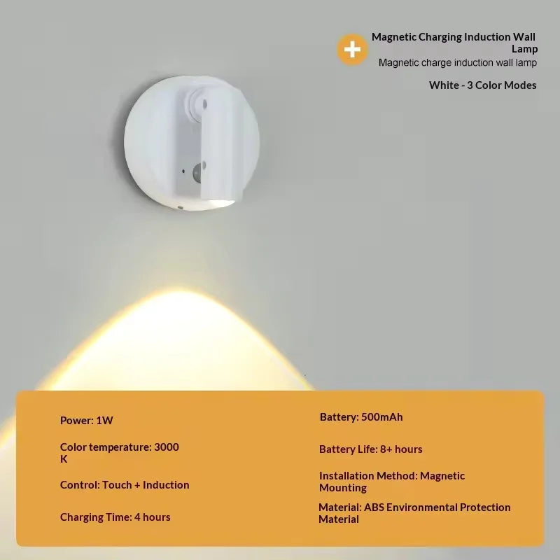 LED Light Magnetic Rechargeable Wall light Spotlight Wireless No Punch Reading Light With Touch Switch Dimmable Bedside Lamp