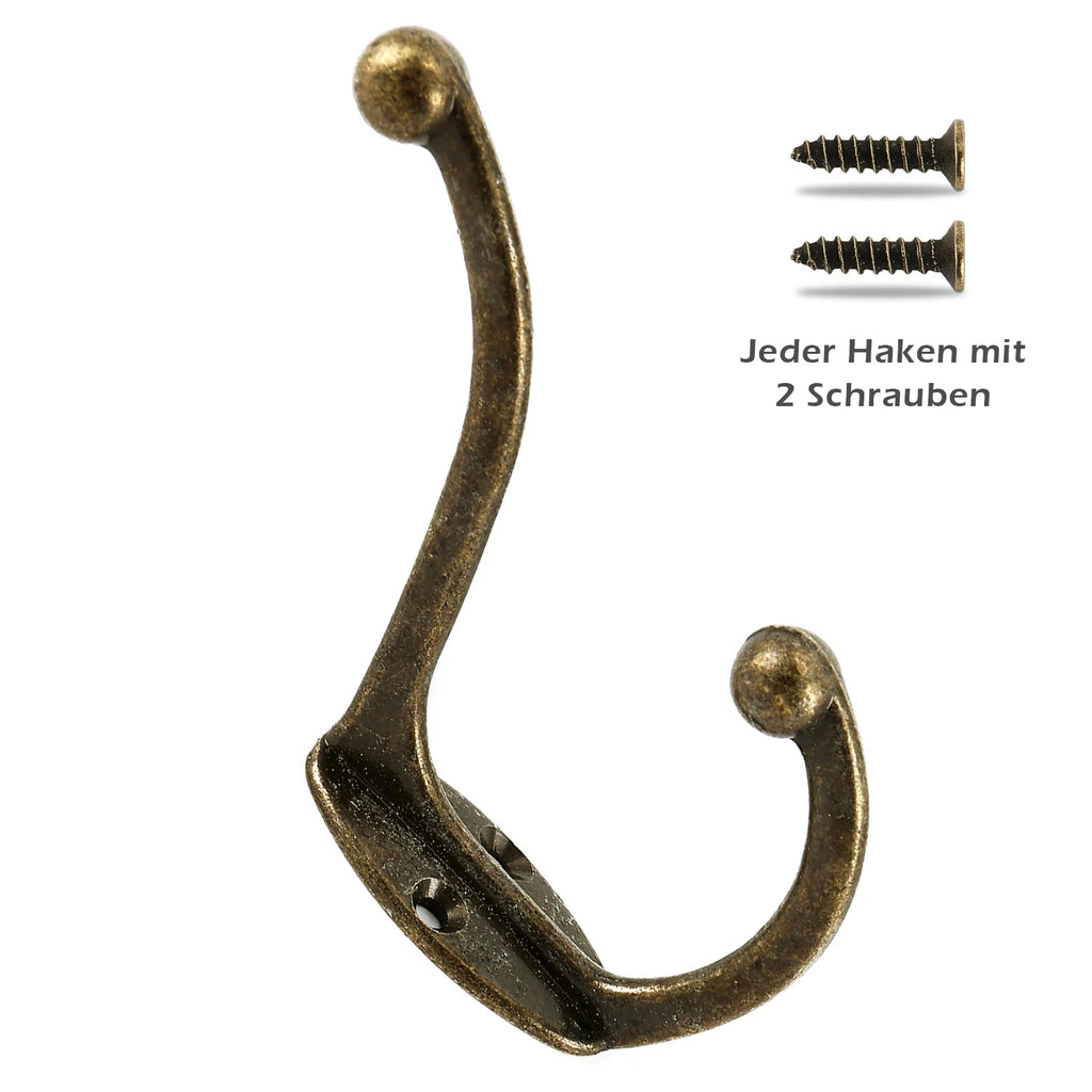 5Pcs Double Coat Hooks Wall Mounted Bathroom Coat Rack Retro Bronze Clothes Hanger Heavy Duty Door Coat Non-slip Hooks