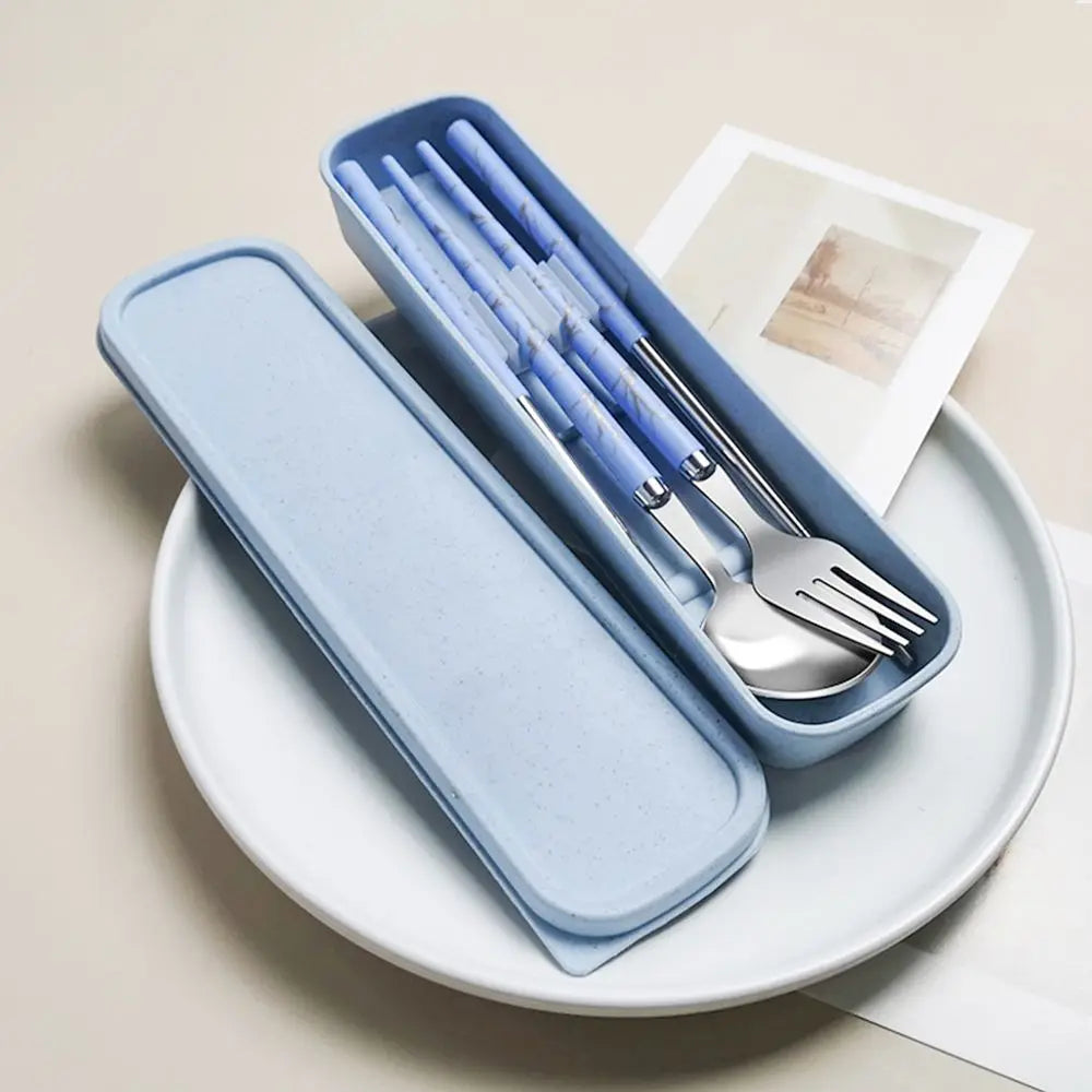 Kitchen Accessories Reusable With Box Tableware Portable Stainless Steel Spoon Fork Chopsticks Set Dinnerware Cutlery Set