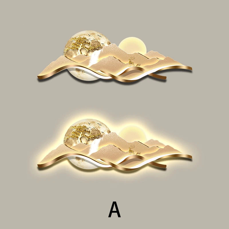 Modern LED Light Luxury Living Room High-grade Atmosphere Landscape Wall Lamp Painting Sofa Background Wall Lamp Painting