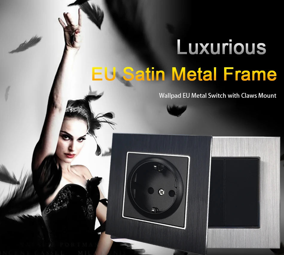 Euro USB Type-C Socket Black Matte Metal Panel Double Triple Electrical Wall SocketS EU Type A+C Outlet with Cap Cover Round Box