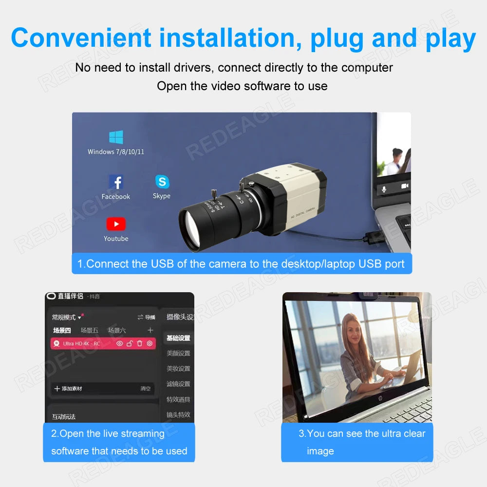 Industrial 4K 30fps CCD IMX415 HD USB Webcam 2K F5253 Sensor PC Video Usb Camera UVC OTG With 3MP 5-50mm Varifocal Zoom Lens