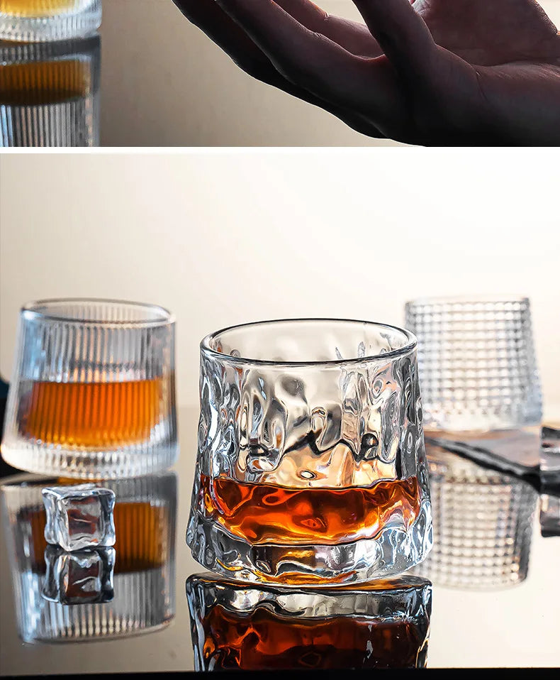 Crystal Whiskey Glasses Tumbler Rotatable Old Fashioned Glass Cup Juice Drink Coffee Wine Cup for Bar Home Christmas Gifts