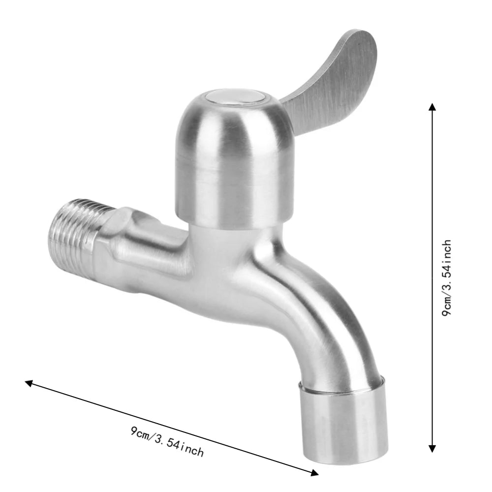 304 Stainless Steel Faucet G1/2 Inch Thread Single Lever Faucet Tap with Bubbler and Valve Wall Mounted Water Tap Garden