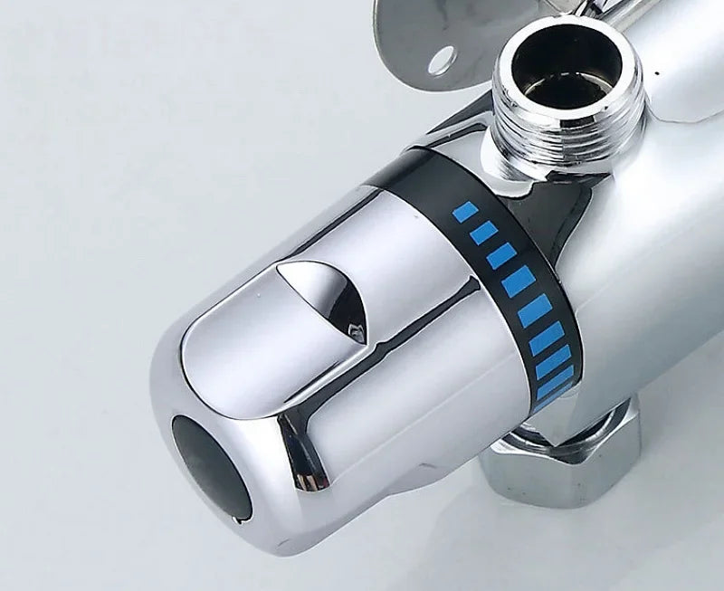 Chrome Brass Thermostatic Shower Faucet Mixer Valve Dual Handle Temperature Control Valve Bathroom Bathtub Tap Wall Mounted G1/2