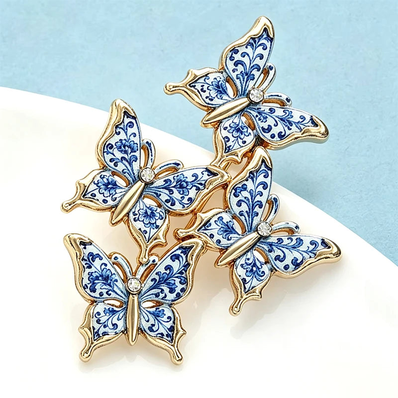 Wuli&baby Blue And White Butterfly Brooches For Women Unisex Lovely A Group Of Butterflies Insects Party Casual Brooch Pin Gifts