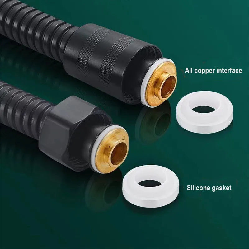 1.5/2/3M Stainless Steel Shower Hose Black/Silver Long Bathroom Shower Water Hose Extension Plumbing Pipe Showerhead Tube