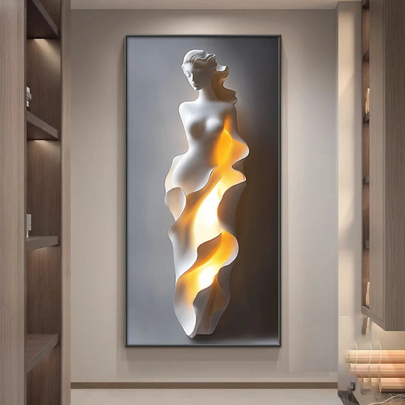 Modern Light Luxury Entrance Door Decoration Painting, Simple Abstract Corridor Hanging Painting Wall Lamp Painting Led Lights