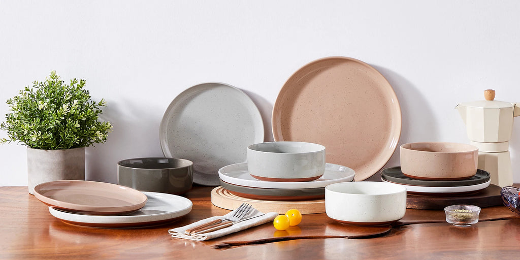 MALACASA TARA 12/24 Pcs Dinnerware Set Curved Edge Sesame Glaze Stoneware Plates Set With 4/6pcs Dinner Plate/Dessert/Bowl