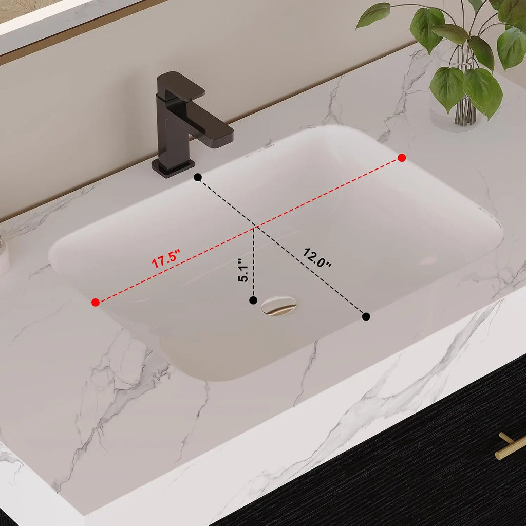 36" Bathroom Vanity with Sintered Stone Countertop – 1 Flip-Up Drawer + 2 Soft-Close Drawers + Open Shelf, Multi-Layer, Custom