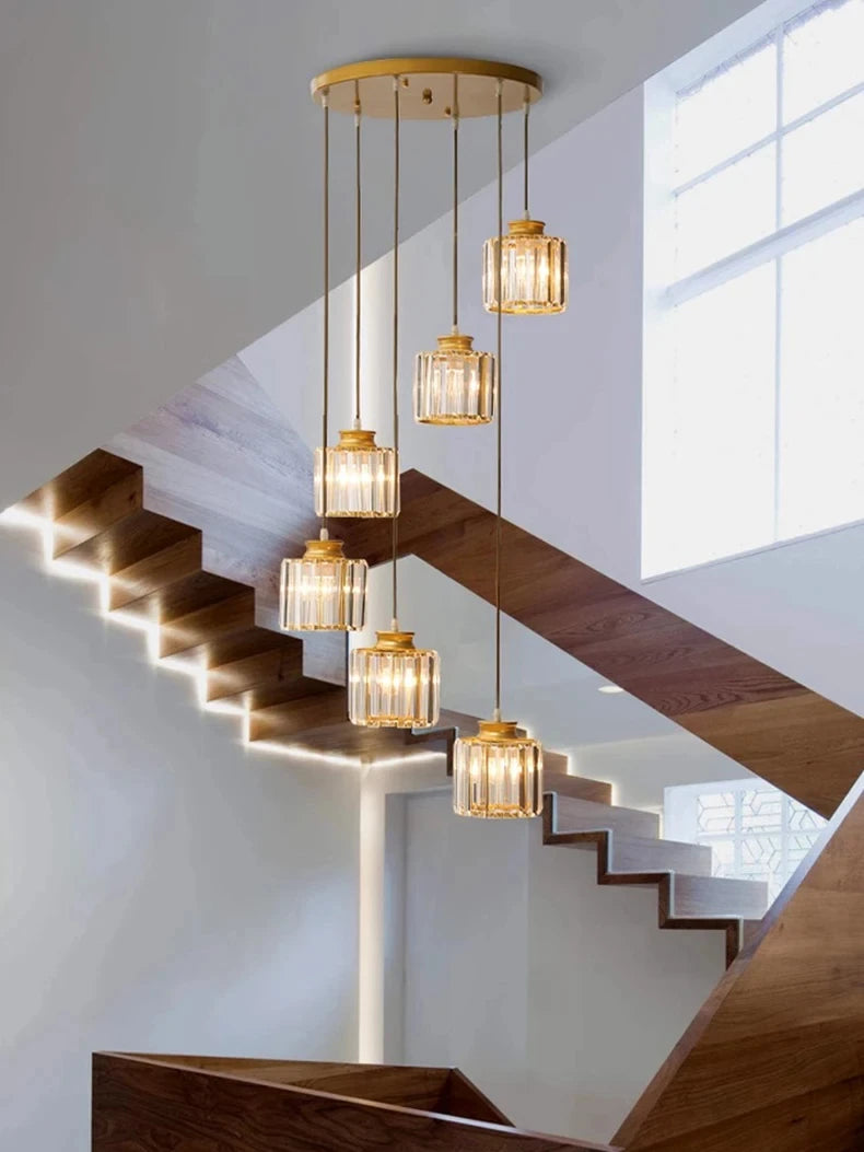 Staircase Pendant Lamp Modern Light Luxury Crystal Lamp Simple Living Room Lamp Duplex Hotel Lobby Interior Decoration Lighting