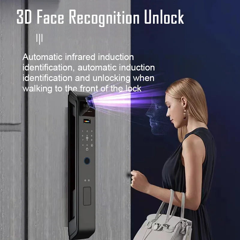 3D Face Recognition Unlock Digital Door Lock With Camera FIngerprint Password Unlock Keyless Electronic Door Lock